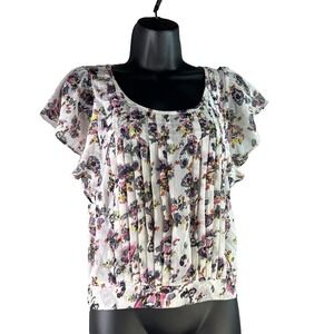 Kimchi Blue Urban Outfitters Floral Pleated Blouse ‎ XS Romantic Flutter Sleeve